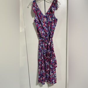 Vintage 80s Starlo Fashions Floral Midi Dress in Pink and Blue